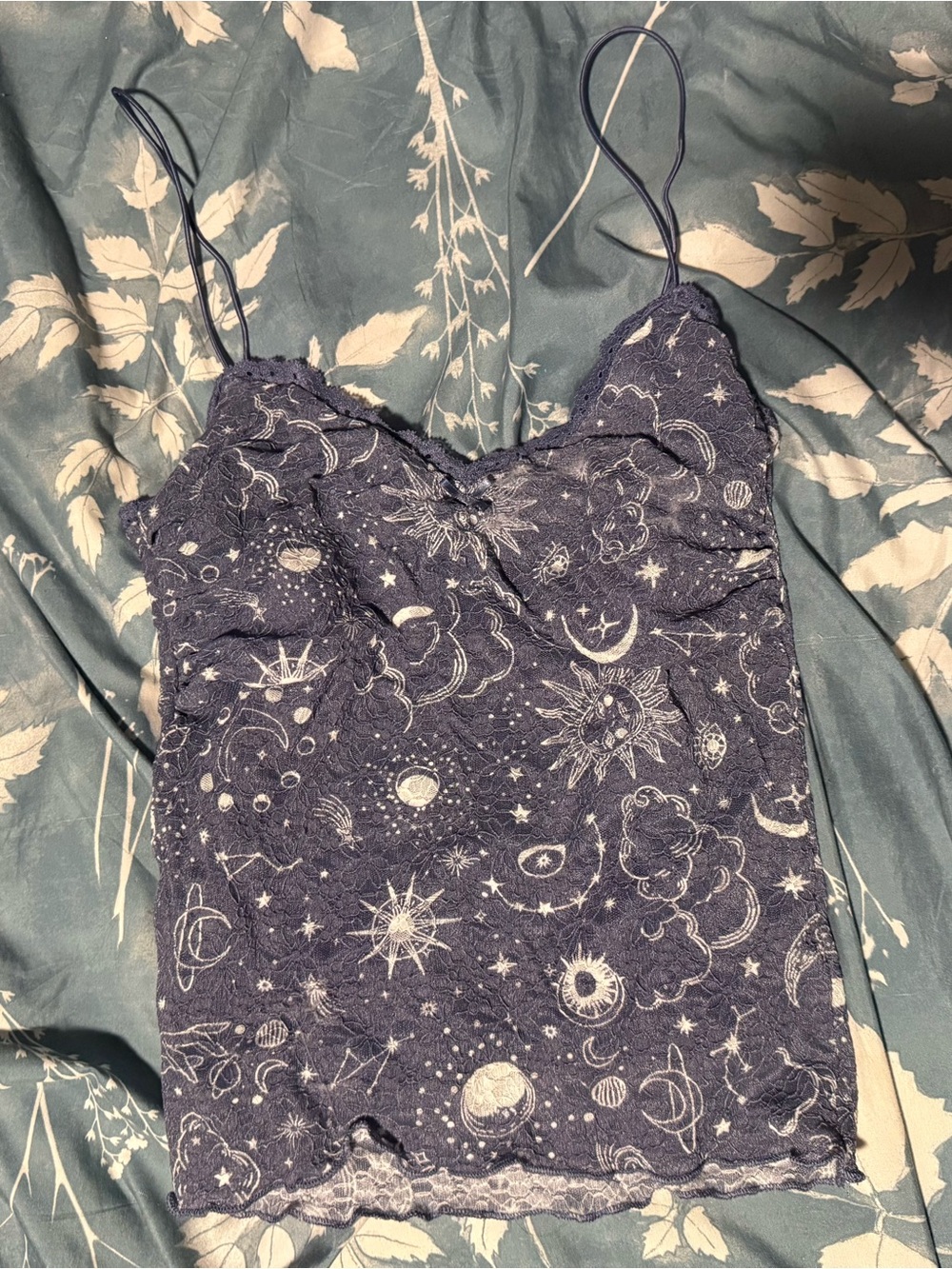 Celestial Lace Trim Cami Top - Navy